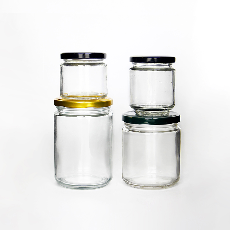 Clear Round Straight Sided Pickle Jar With Metal Plastisol Lined Lug Caps