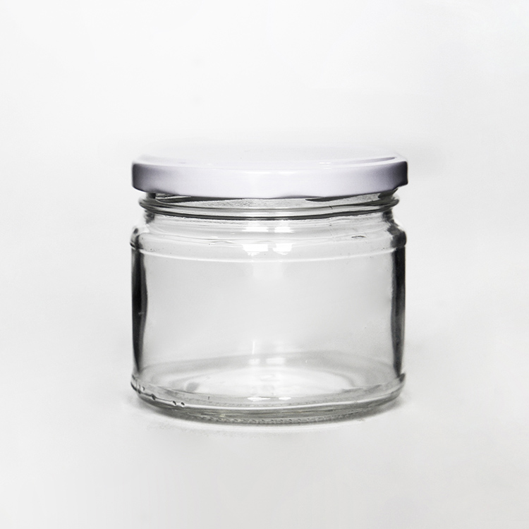 Clear Round Straight Sided Pickle Jar With Metal Plastisol Lined Lug Caps