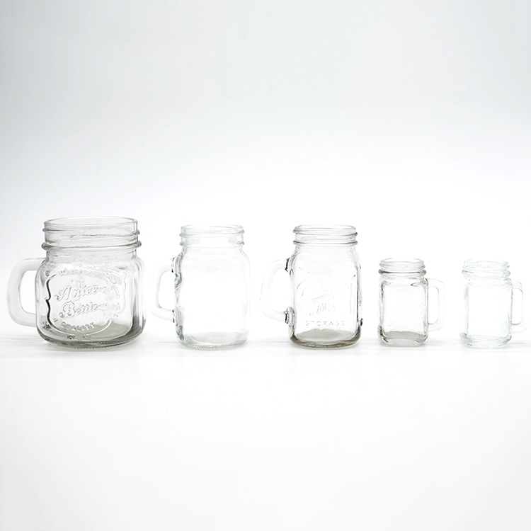 Glass Mason Jar with Glass Handle with 70-400 Screw Metal Cap