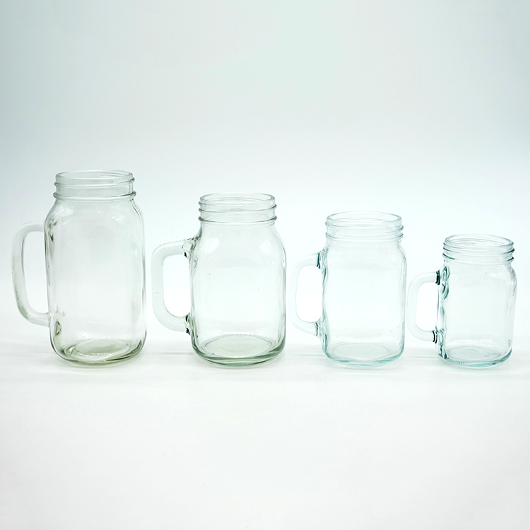 Glass Mason Jar with Glass Handle with 70-400 Screw Metal Cap