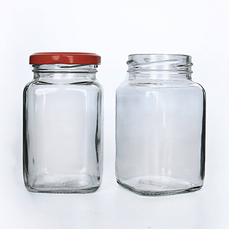 50ml-730ml Flint (Clear) Square Glass Honey Jar With Metal Lid, Glass Storage Jam jar， Glass Bottle For Food