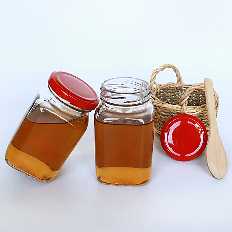 50ml-730ml Flint (Clear) Square Glass Honey Jar With Metal Lid, Glass Storage Jam jar， Glass Bottle For Food