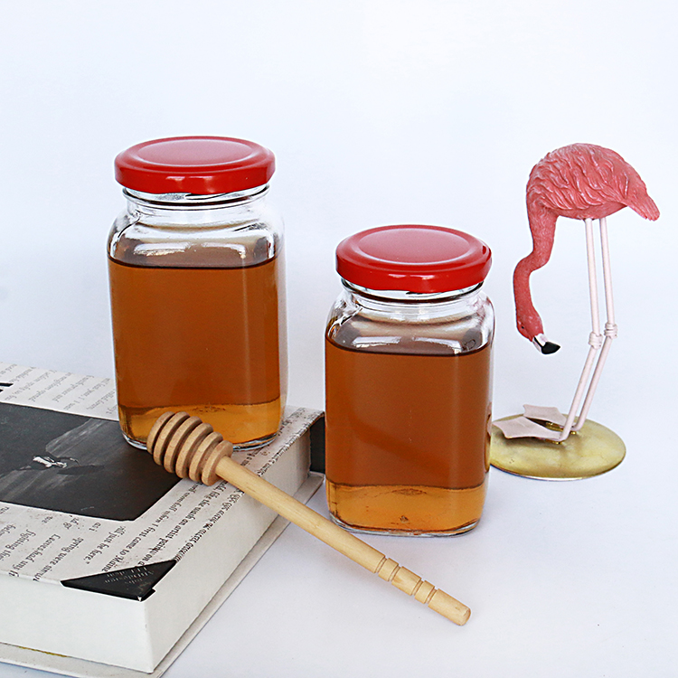 50ml-730ml Flint (Clear) Square Glass Honey Jar With Metal Lid, Glass Storage Jam jar， Glass Bottle For Food