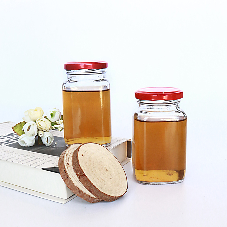 50ml-730ml Flint (Clear) Square Glass Honey Jar With Metal Lid, Glass Storage Jam jar， Glass Bottle For Food
