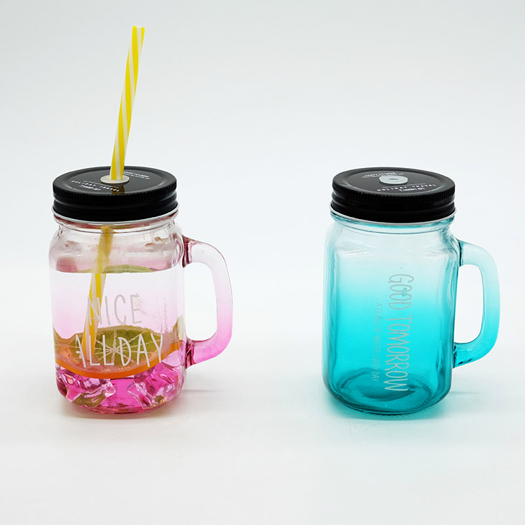 Gradient Glass Mason Jar 16oz with Metal Lid and Straw