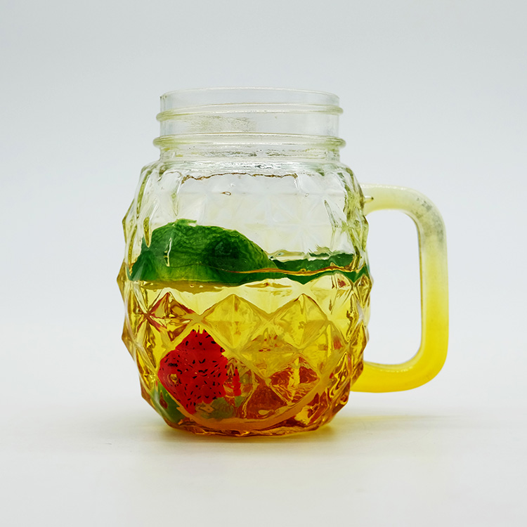 Pineapple Shaped Glass Mason Jar 500ml with Handle and Straw