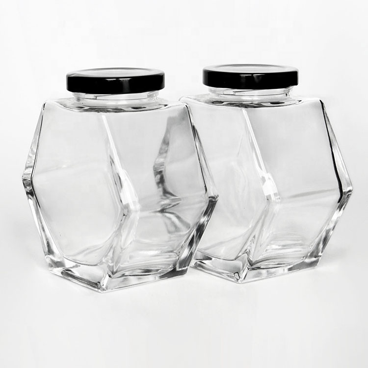 220ML/380ML Hexagonal Glass Honey Bottle with Wooden Stirring Rod Sealing Honey Pot Clear Jam Jar Kitchen Home Storage