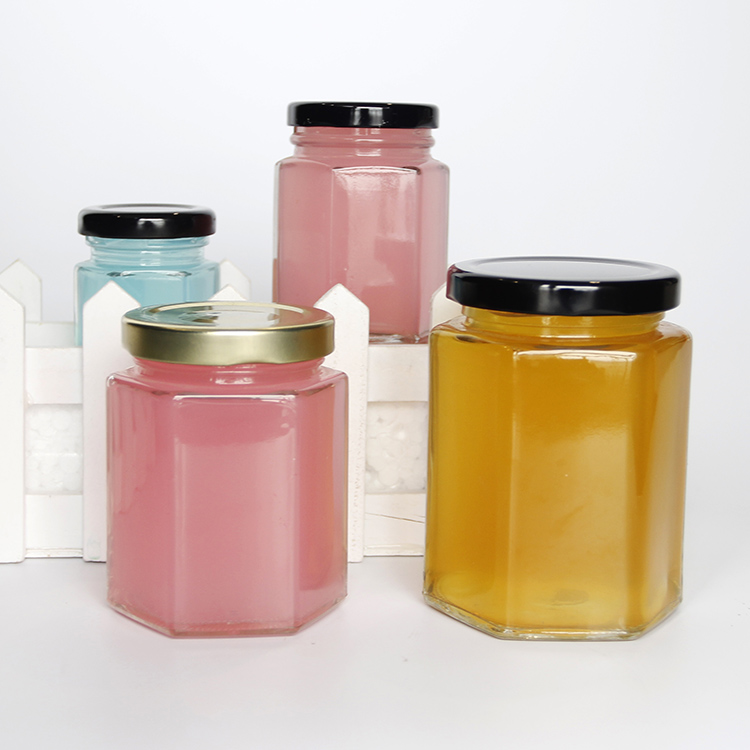 45ml-730ml Clear Hexagonal Glass Honey Jar With Plastisol Liner, Honey Pot Hexagon Glass Honey Jar
