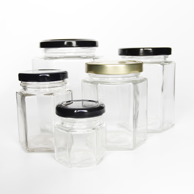 45ml-730ml Clear Hexagonal Glass Honey Jar With Plastisol Liner, Honey Pot Hexagon Glass Honey Jar