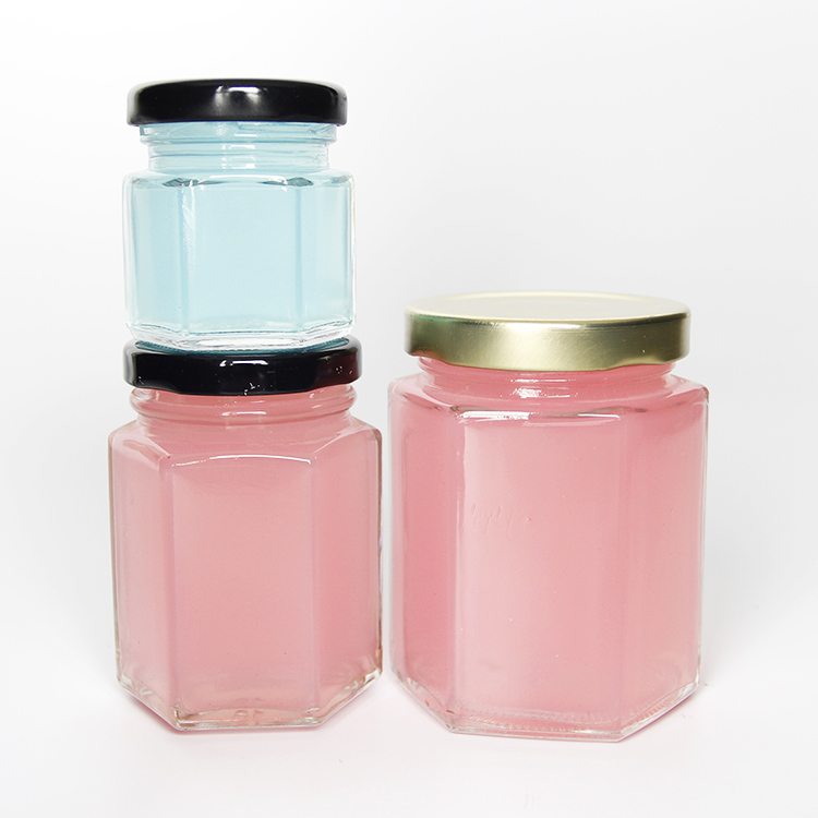 45ml-730ml Clear Hexagonal Glass Honey Jar With Plastisol Liner, Honey Pot Hexagon Glass Honey Jar