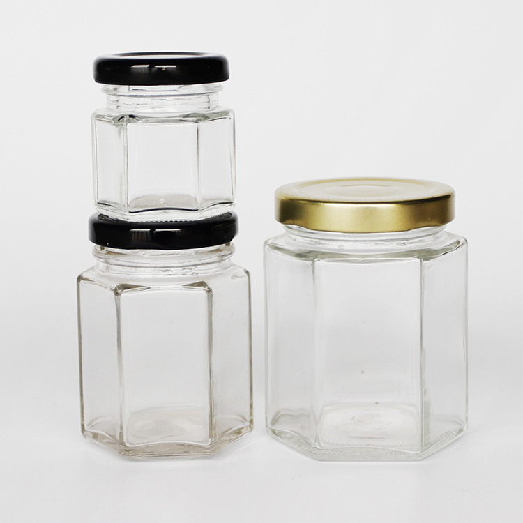 45ml-730ml Clear Hexagonal Glass Honey Jar With Plastisol Liner, Honey Pot Hexagon Glass Honey Jar