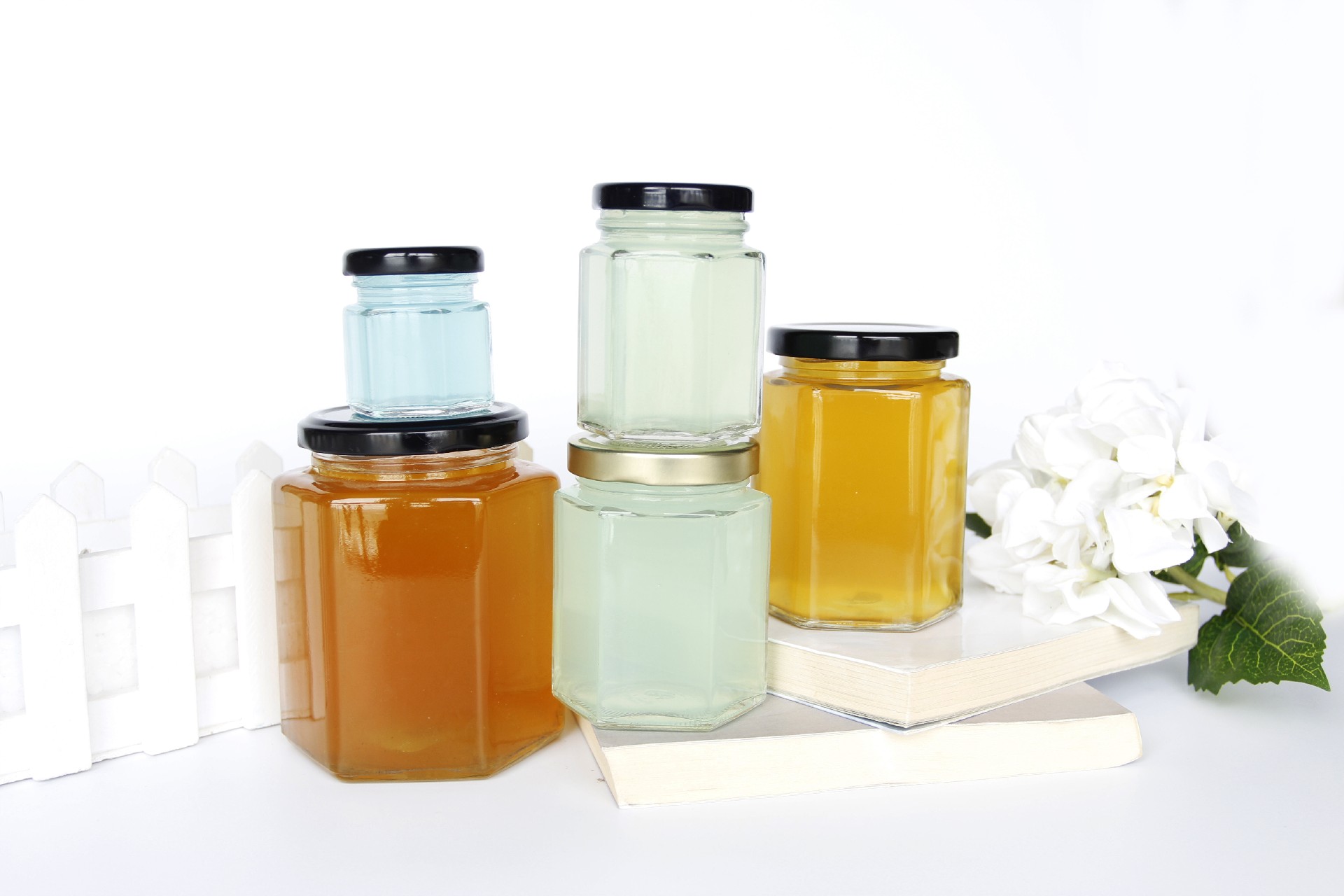 45ml-730ml Clear Hexagonal Glass Honey Jar With Plastisol Liner, Honey Pot Hexagon Glass Honey Jar