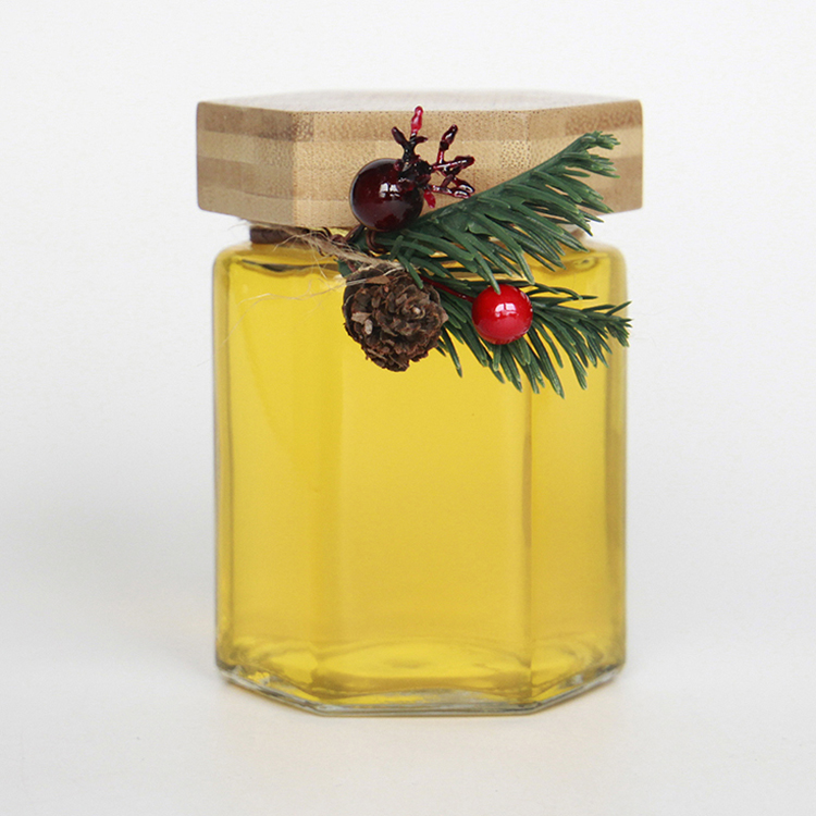 Hexagonal Glass Honey Jar with Deep Metal Lug Lid