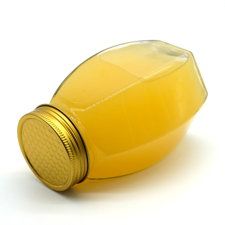 Food Grade 380ml 730ml Hexagonal Glass Honey Jar With D66 Screw Metal Cap