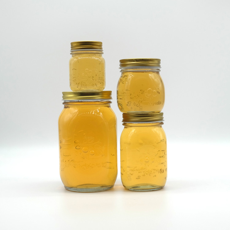 Clear Classic Glass Emboss Mason Jar with 70mm Metal Lid