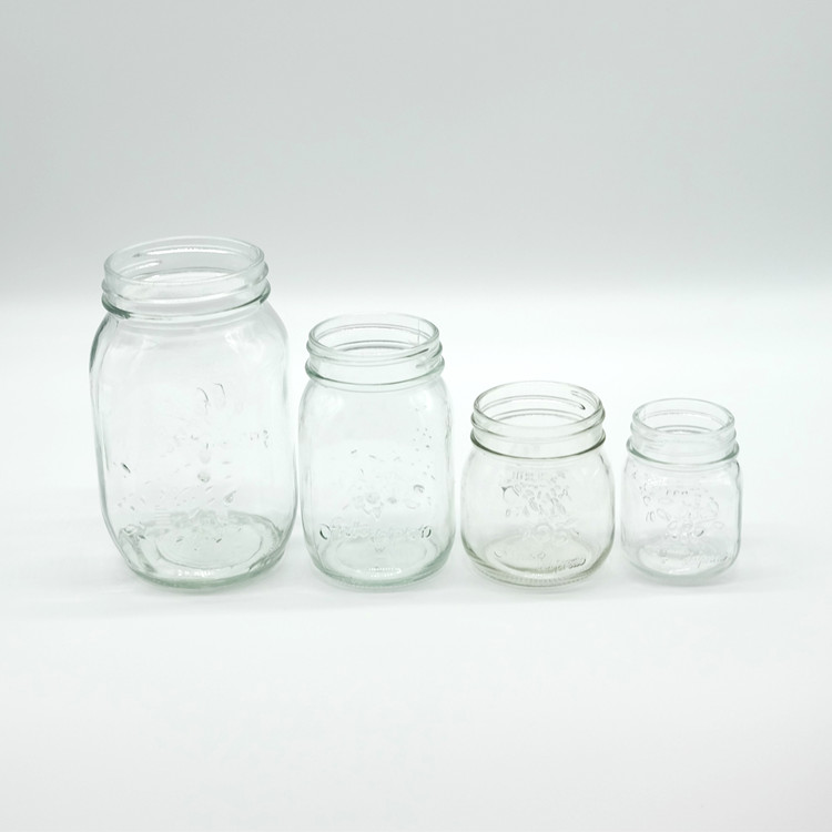 Clear Classic Glass Emboss Mason Jar with 70mm Metal Lid