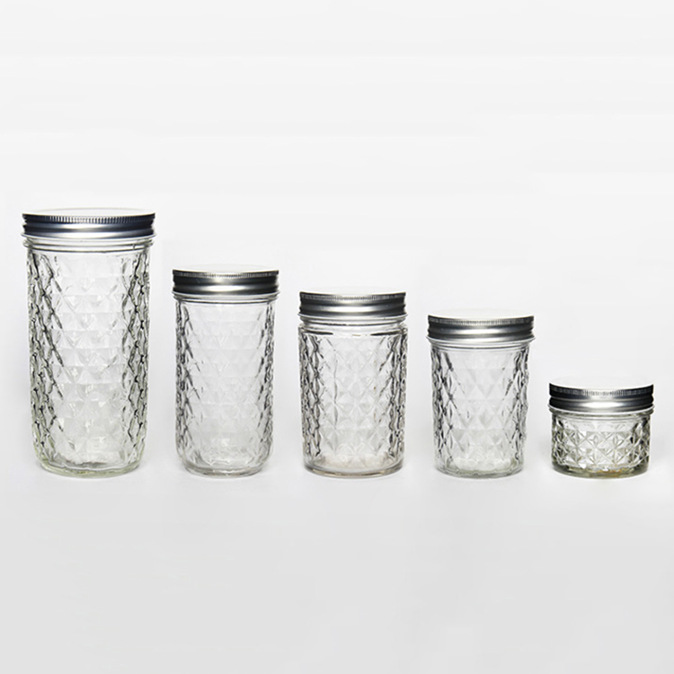 Transparent Quilted Mason Jar with 70mm Screw Lid in Stock