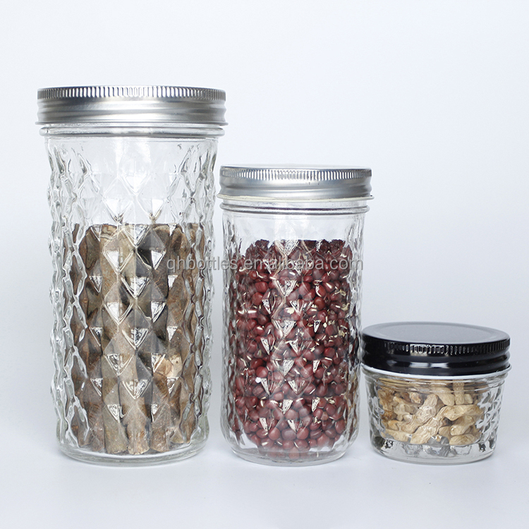 Transparent Quilted Mason Jar with 70mm Screw Lid in Stock