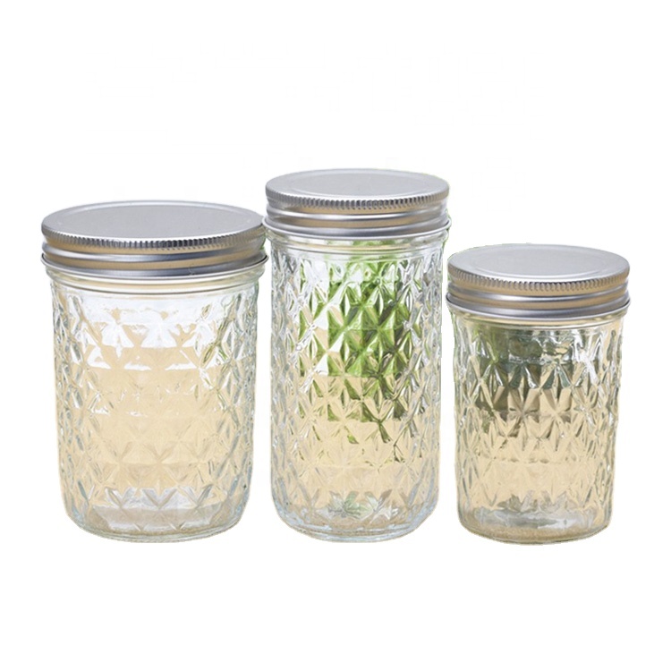 Transparent Quilted Mason Jar with 70mm Screw Lid in Stock