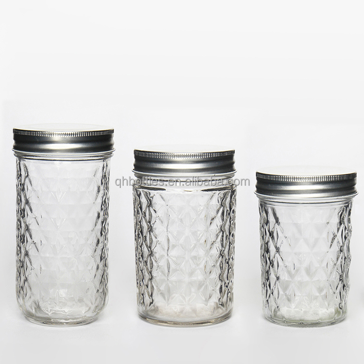 Transparent Quilted Mason Jar with 70mm Screw Lid in Stock