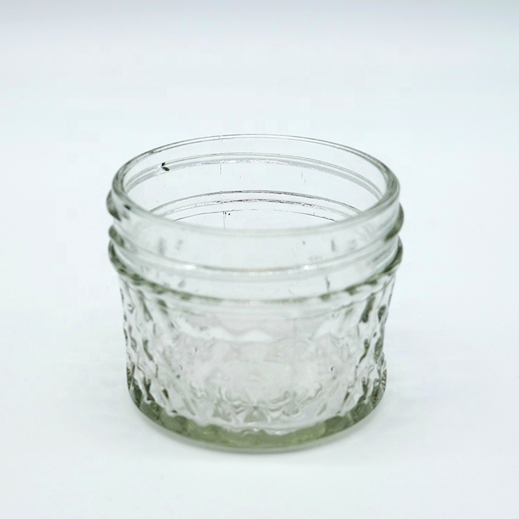 Transparent Quilted Mason Jar with 86mm Wide Mouth Screw Tin Lid