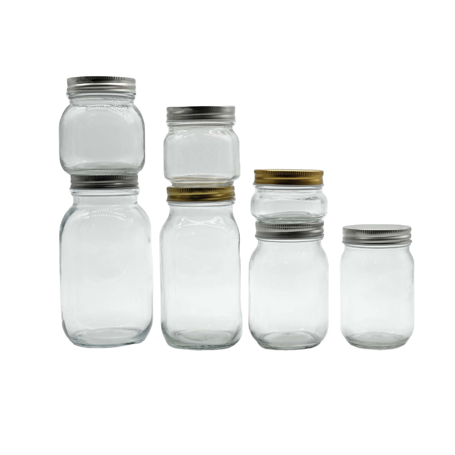 Clear Square Round Mason Jar with 70mm 86mm Metal Lid