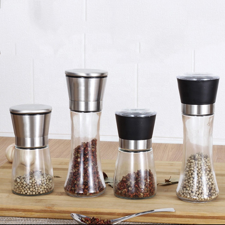 Various Size Glass Jar Bottle with Grinder Cap in Kitchen