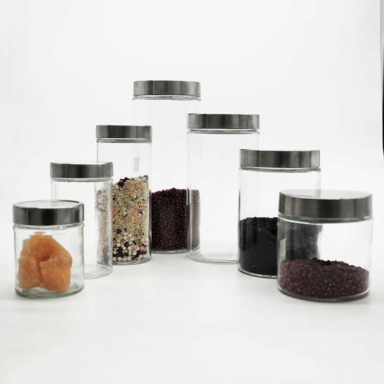 Glass Canisters And Spice Jar Set With Stainless Steel Airtight Screw On Lids
