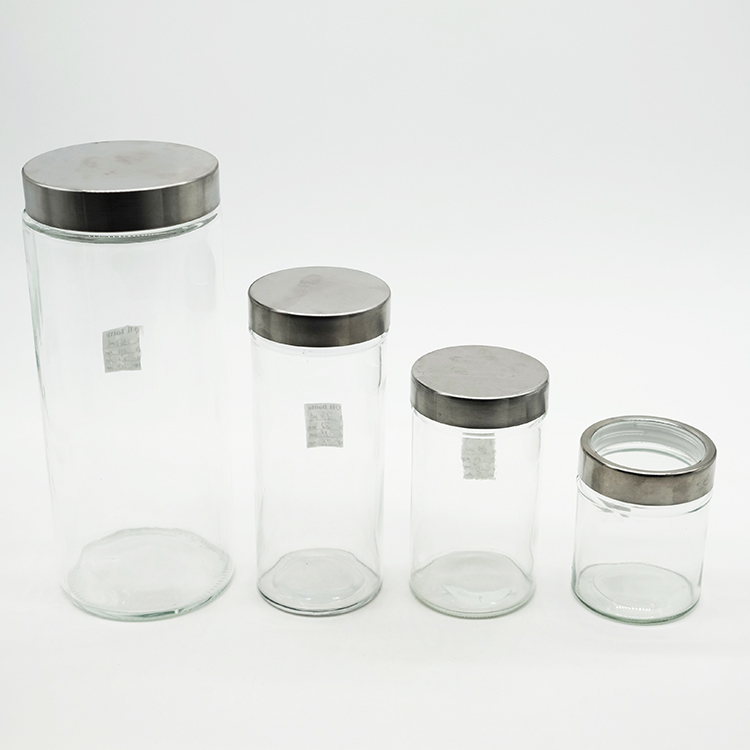 Glass Canisters And Spice Jar Set With Stainless Steel Airtight Screw On Lids