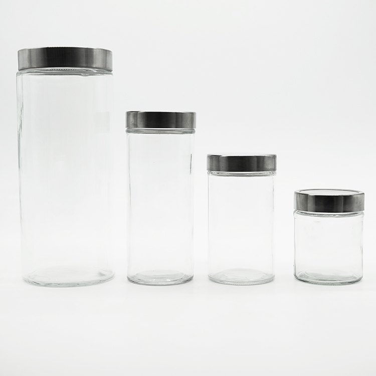 Glass Canisters And Spice Jar Set With Stainless Steel Airtight Screw On Lids