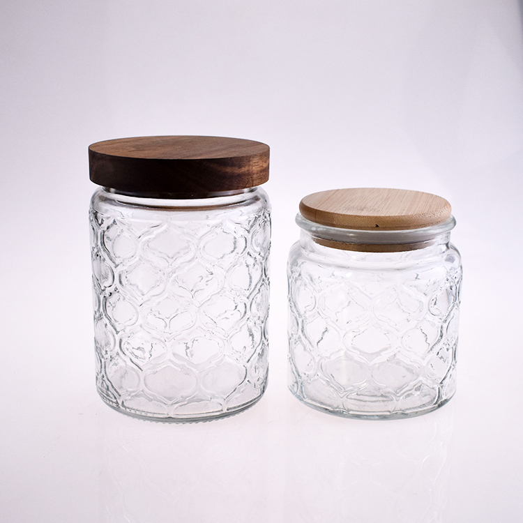 Embossed Flower Food Storage Containers with Bamboo Lid, Kitchen Containers Cereal Canisters Decorative Jar for Candy Snack Cookies Coffee Tea Nuts