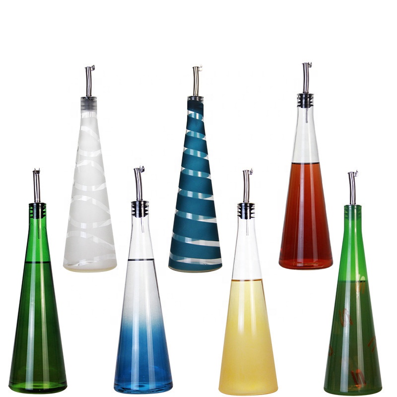 Glass Cone Shaped Oil Bottle with Pour Spout