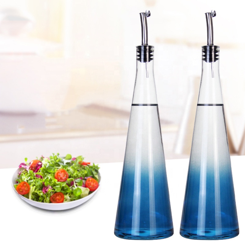 Glass Cone Shaped Oil Bottle with Pour Spout