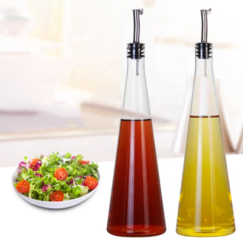 Glass Cone Shaped Oil Bottle with Pour Spout