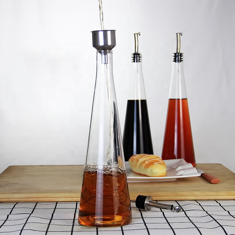 Glass Cone Shaped Oil Bottle with Pour Spout
