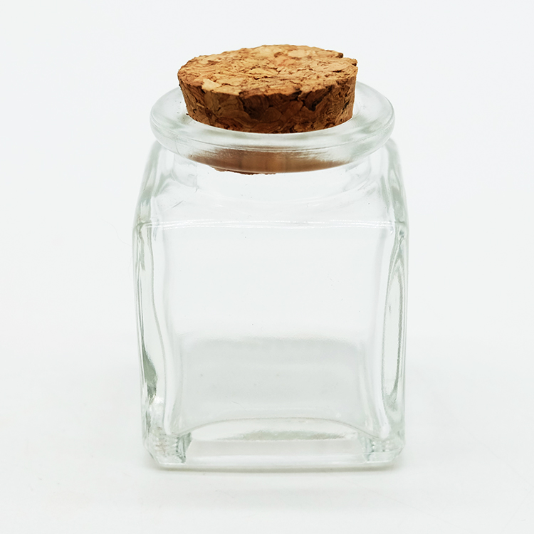 50ml  250ml 350ml 500ml Square Glass Jar with Wooden Cork, Glass Storage Jar