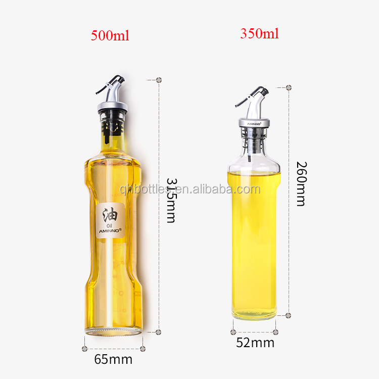 Clear Unique Glass Oil Bottle with Pour Lid