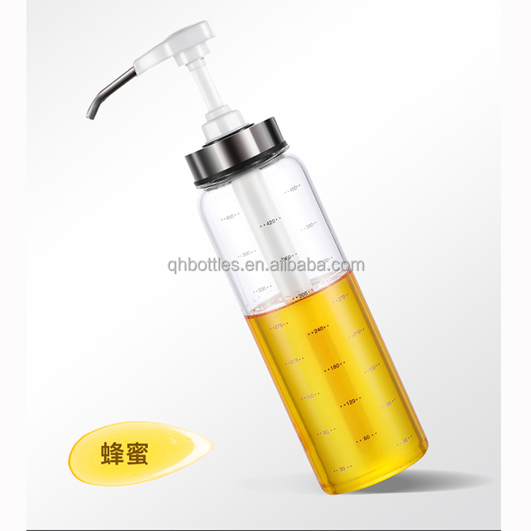 180ml 300ml 500ml Clear Round Glass Oil Bottle with Pour Lid, Food Grade Glass Bottle for Olive Oil