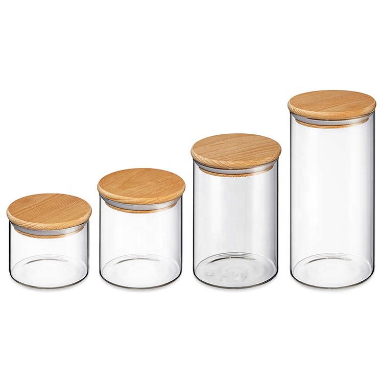Borosilicate Glass Food Jars with wooden lids Good for storing Coffee Tea Beans