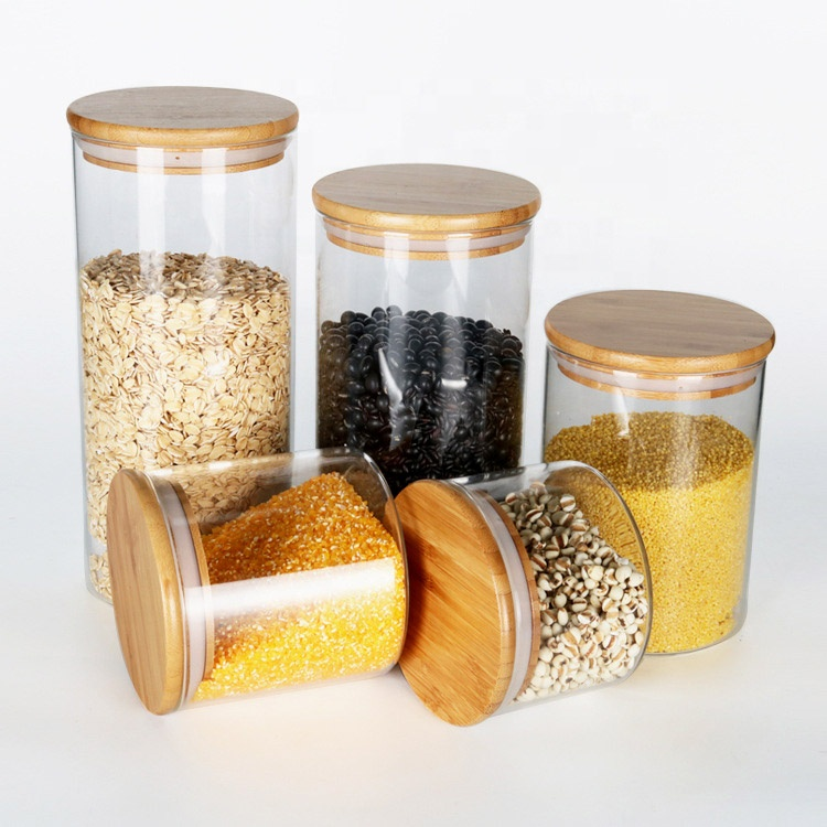 Borosilicate Glass Food Jars with wooden lids Good for storing Coffee Tea Beans