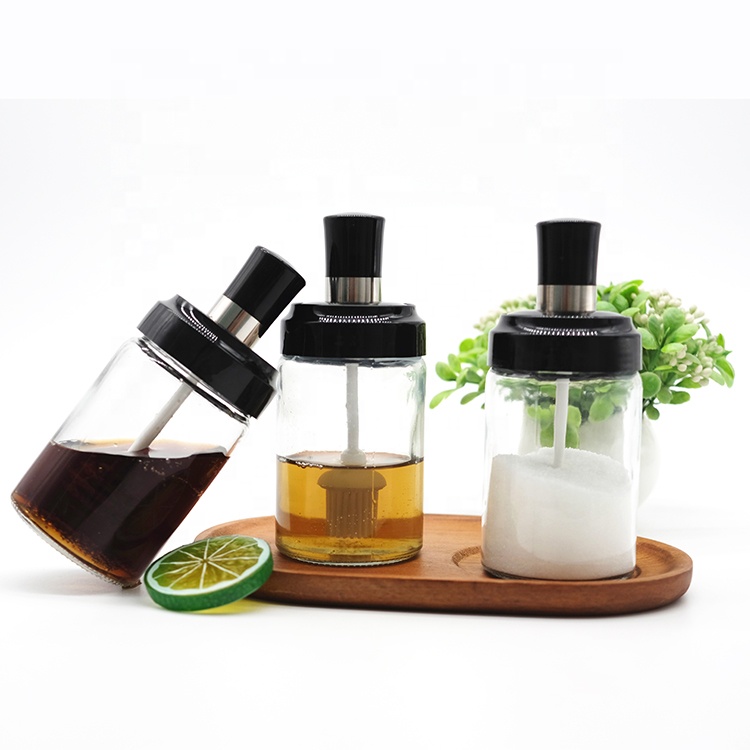 250ml Glass Spice Jar with Spoon/Brush/Honey Dipper