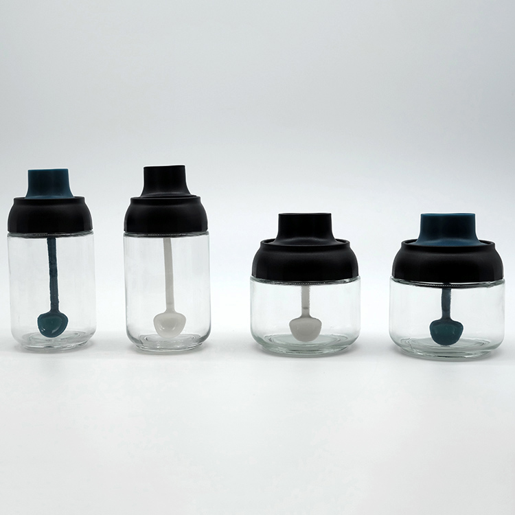 Transparent Glass Jar with Plastic Spoon Lid