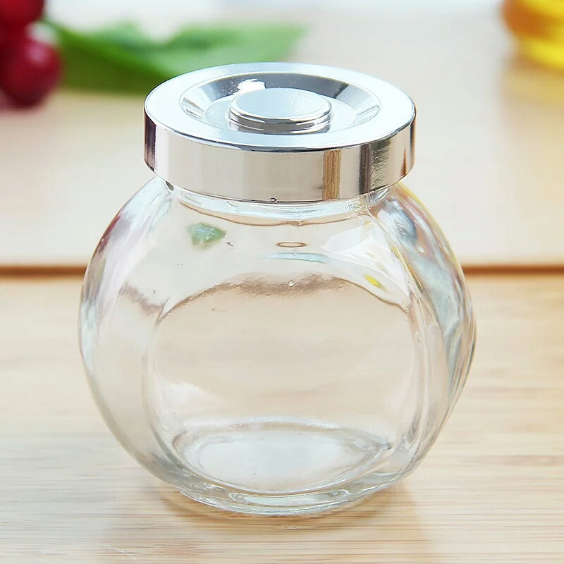 Empty Mini Glass Candy Jam Storage Jar 50ml 100ml 180ml 280ml 480ml Flat Round Glass Food Container Honey Bee Bottle Jar With Plastic Cap