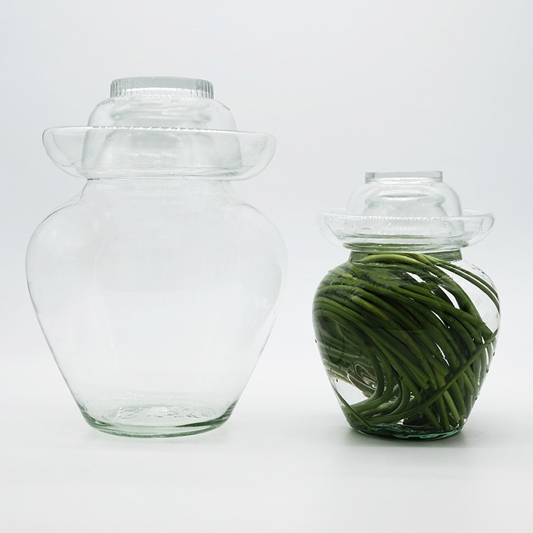 Glass Fermenting Jar Sealing Can with Lid Chinese Traditional Fermentation Crock Pickling Pot with Water Seal Airlock Lid for Kimchi Healthy Sauerkraut Pickles Fermented Vegetables