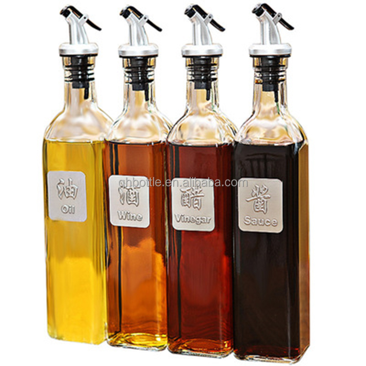 Square Glass Bottle with Oil Pour Lid
