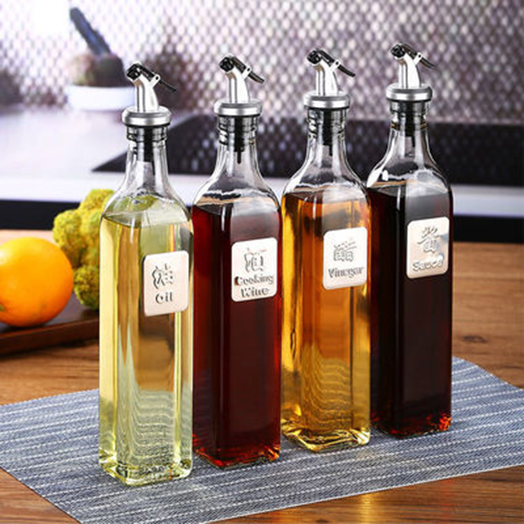 Square Glass Bottle with Oil Pour Lid