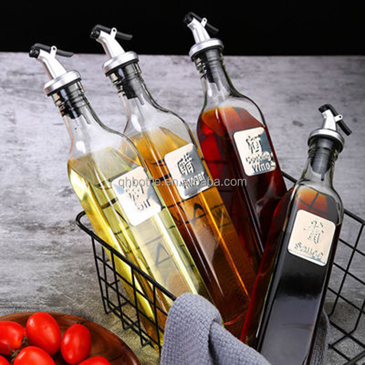 Square Glass Bottle with Oil Pour Lid