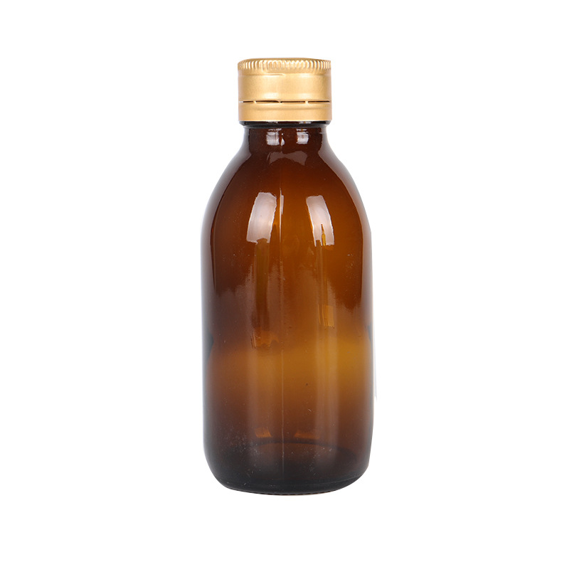 Amber Round Cough Syrup Pharmaceutical Glass Bottle With Aluminum Lid