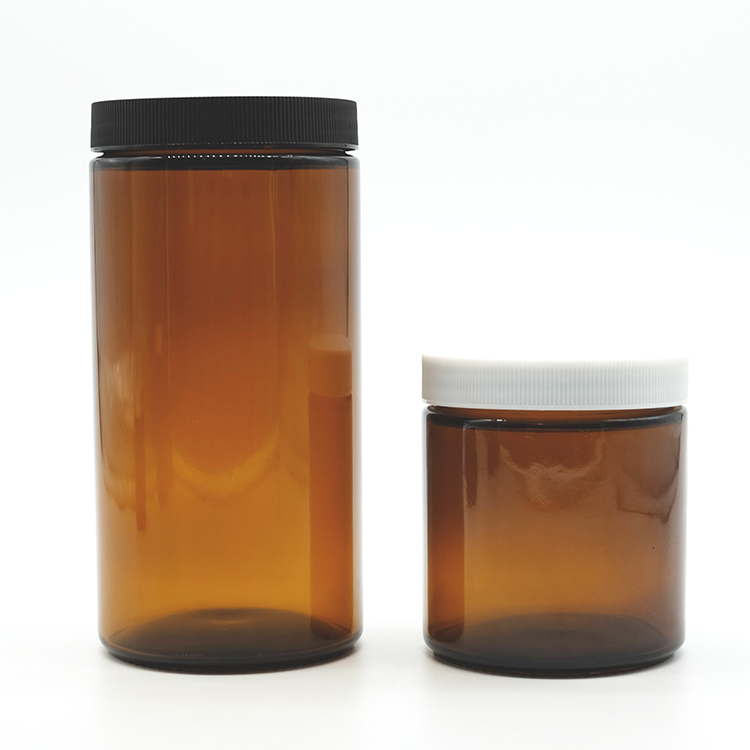 4oz 8oz 16oz 32oz Amber Glass Candle Jar With Plastic Liner Lid, Empty Round Cosmetic Glass Jar