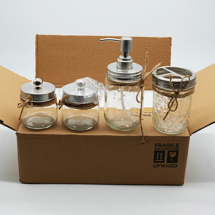 4 Pieces Rust Resistant Leakage Proof Matt Black Soap Dispenser Mason Jar Set